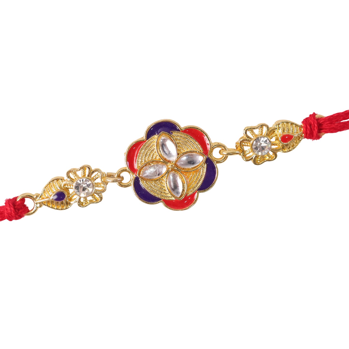 Festive Rakhi showcasing Decorative Rosette, pearl accents and bead line for Gifting