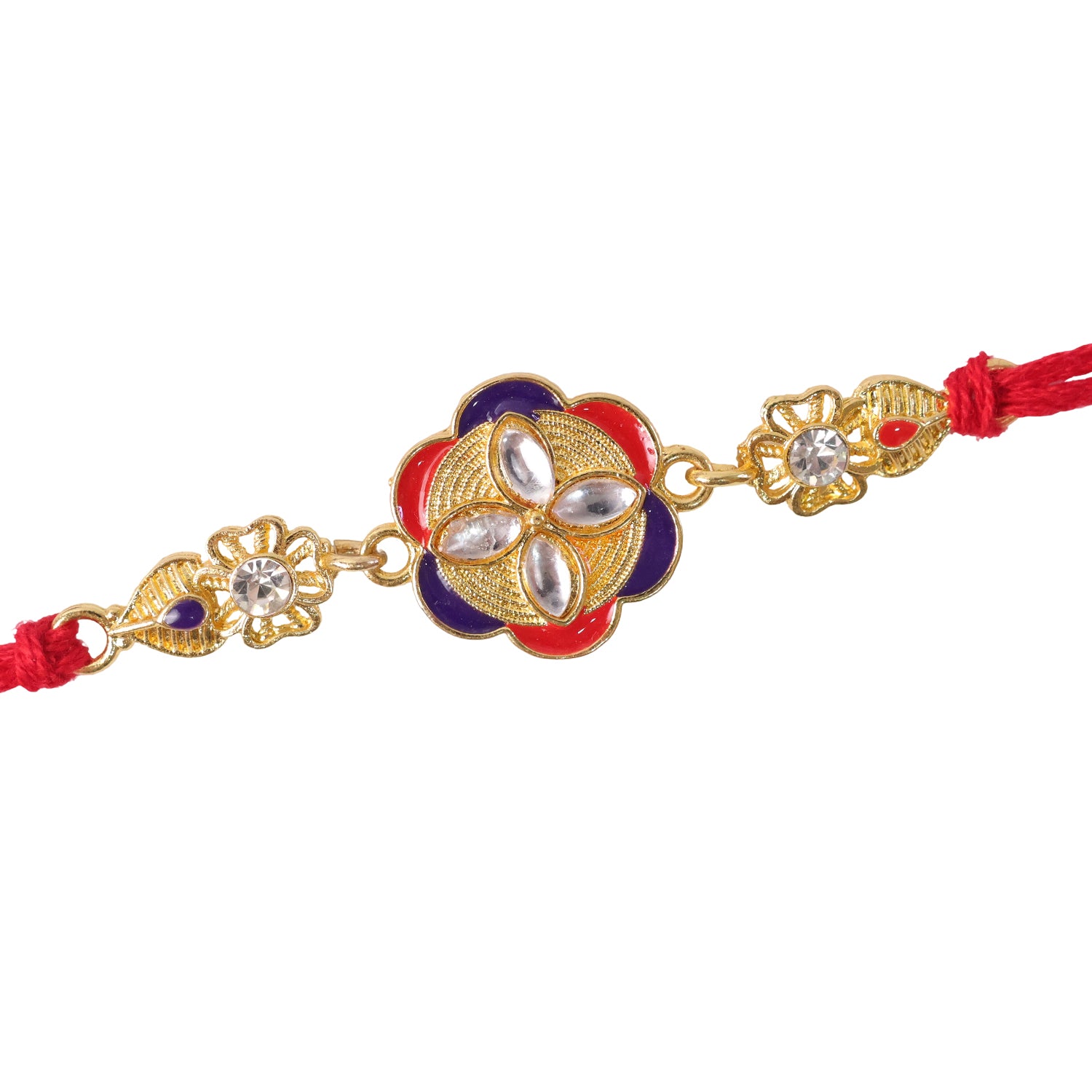 Festive Rakhi showcasing Decorative Rosette, pearl accents and bead line for Gifting