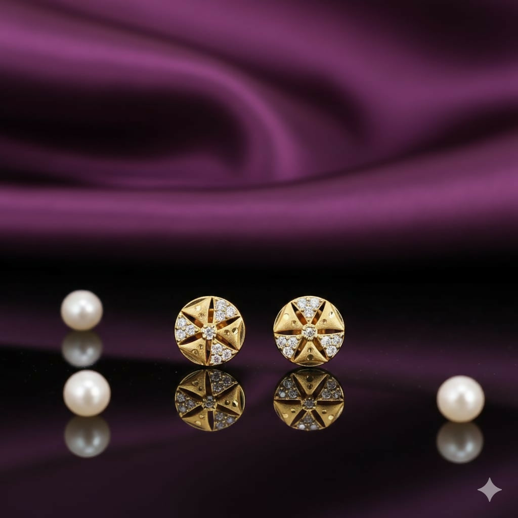 Gold-Plated Diamond-Cut Stud Earringsfor women and girls
