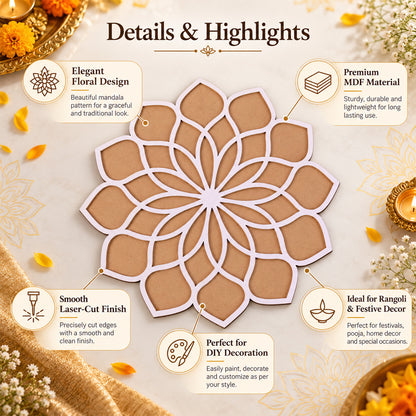 Lotus Petal Rangoli Stencil Board for Diwali, Puja and Festival Floor Decor