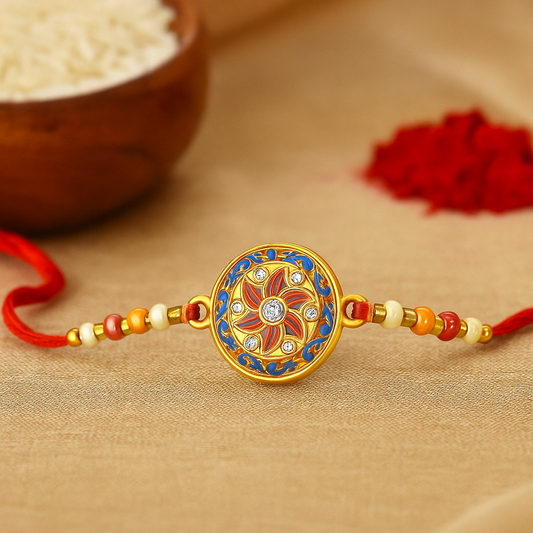Royal Blue & Red Floral Rakhi