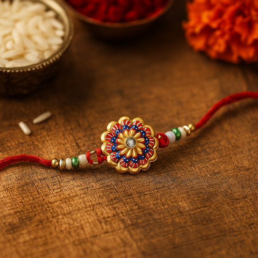 Classic Red Blue Floral Rakhi