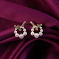 Korean Geometric Crystal Cross & Pearl Earrings – Elegant Style for Women