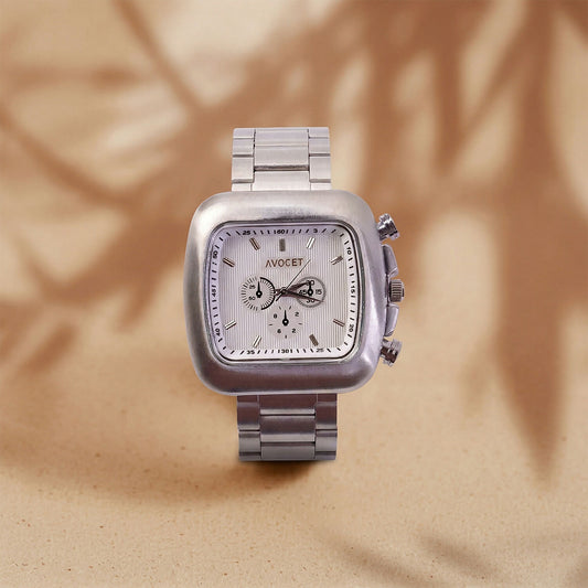Premium Square Dial Silver Metal Strap Analog Wrist Watch for Men