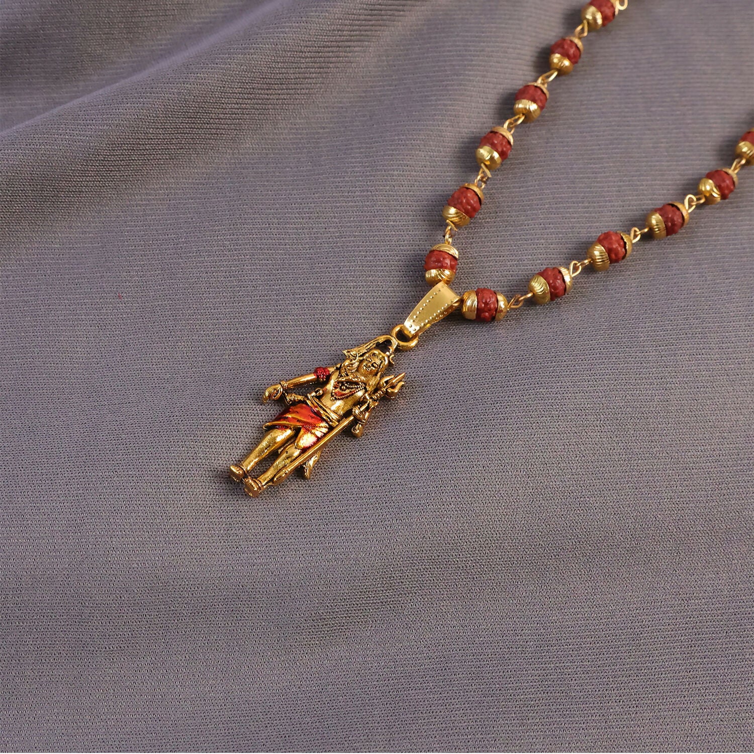 Gold Plated Shiv Ji Pendant & Rudraksha Bead Necklace