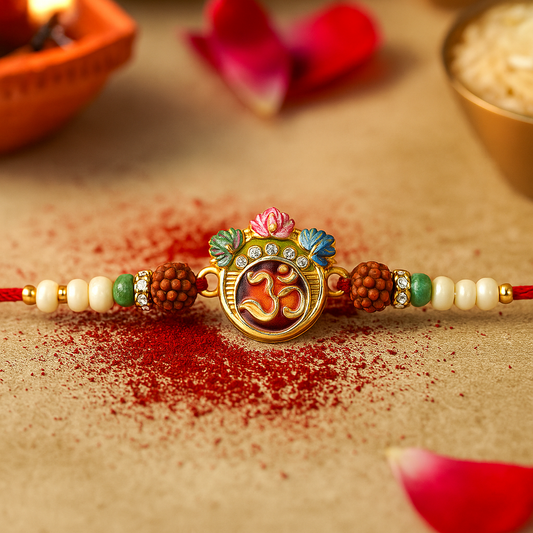 Om & Floral Rudraksha Rakhi