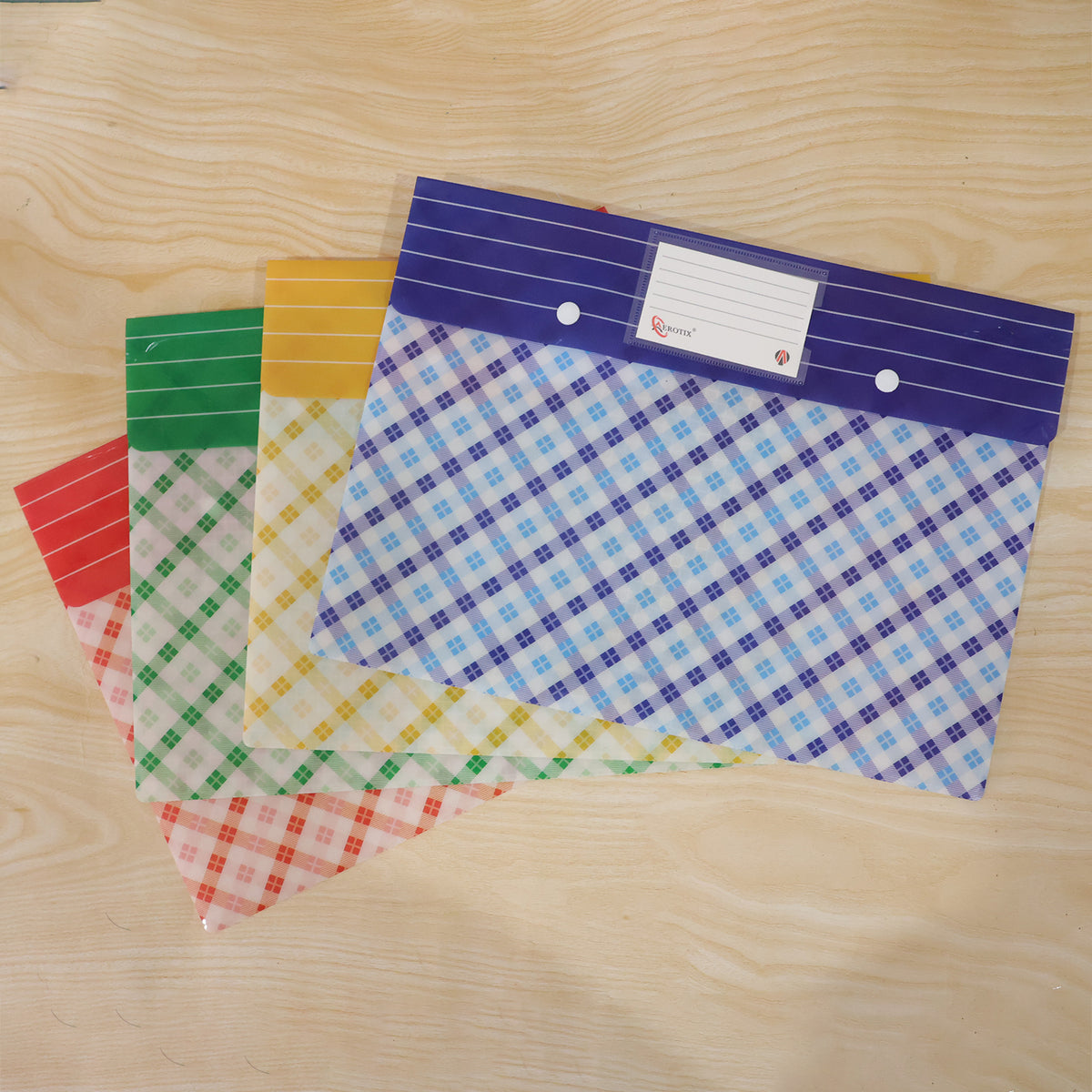 A4 Document File Folder with Button Closure & Label Pocket for Office and School (1 Pc, Mix Colour)