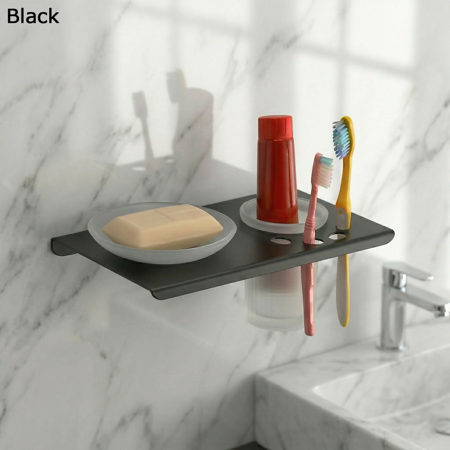 Premium Stainless Steel Wall Mounted Soap Dish with Toothbrush Holder Organizer