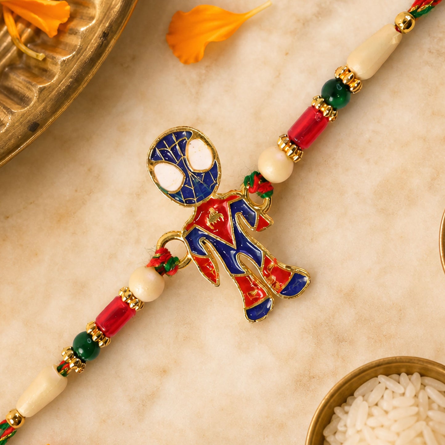 Spider-Man Character Rakhi with Red Blue Beads and Fun Festive Brother Gift Styling