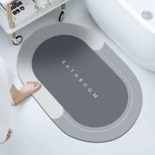 Premium Grey Oval Bathroom Floor Mat – Anti-Slip Soft Microfiber Bath Rug for Home, Hotel & Spa | Quick Dry, Water Absorbent, Washable Bathroom Mat with Non-Skid Rubber Backing | Modern Minimalist Design