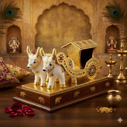 Traditional Indian handicraft bullock cart with wooden base