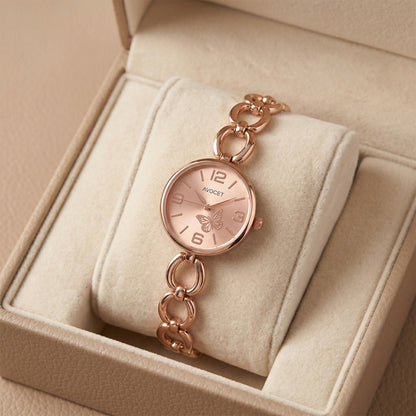 Elegant Rose Gold Chain Strap Women’s Wrist Watch with Butterfly Dial Design