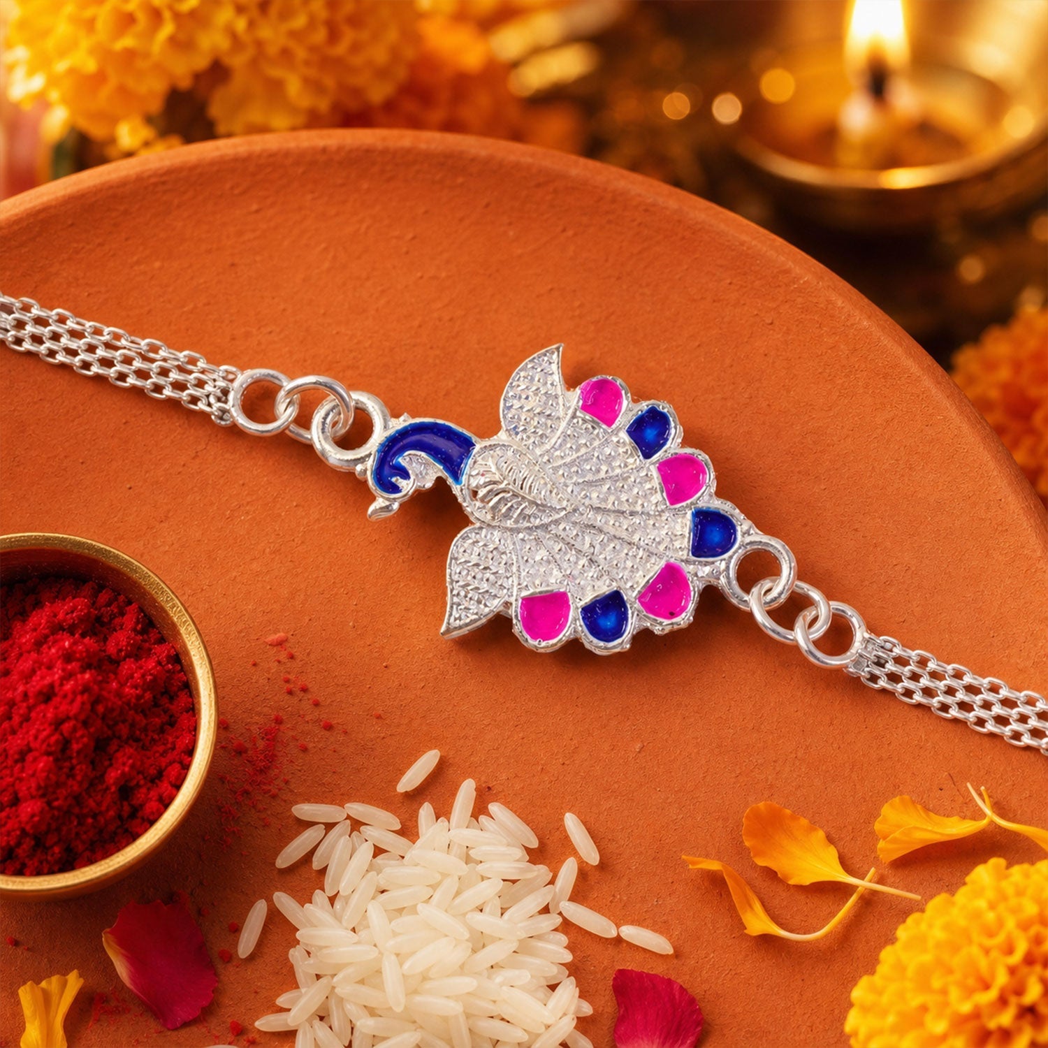 Peacock Stone Chain Rakhi Bracelet for Raksha Bandhan (10pcs)