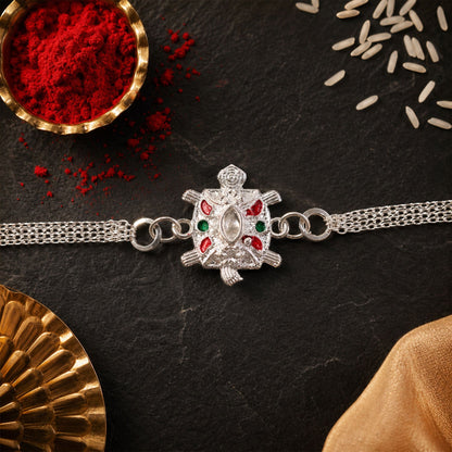 Turtle Rakhi Silver Finish with Enamel Highlights (10pcs)