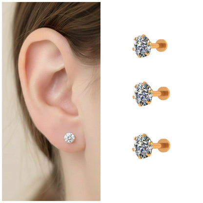 Gold Round AD Flat Back Stud Earrings for women and girls Combo Pack of 3