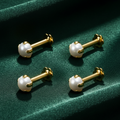 Gold plated Pearl Nosepin Stud Flat Back Labret Piercing Combo Pack of 4