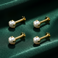 Gold plated Pearl Nosepin Stud Flat Back Labret Piercing Combo Pack of 4