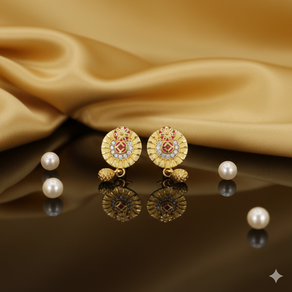 Gold Plated Round Stud Earrings with AD for women and girls