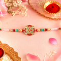 Royal Rakhi For Brother With Floral Centerpiece And Premium Designer Gift Card
