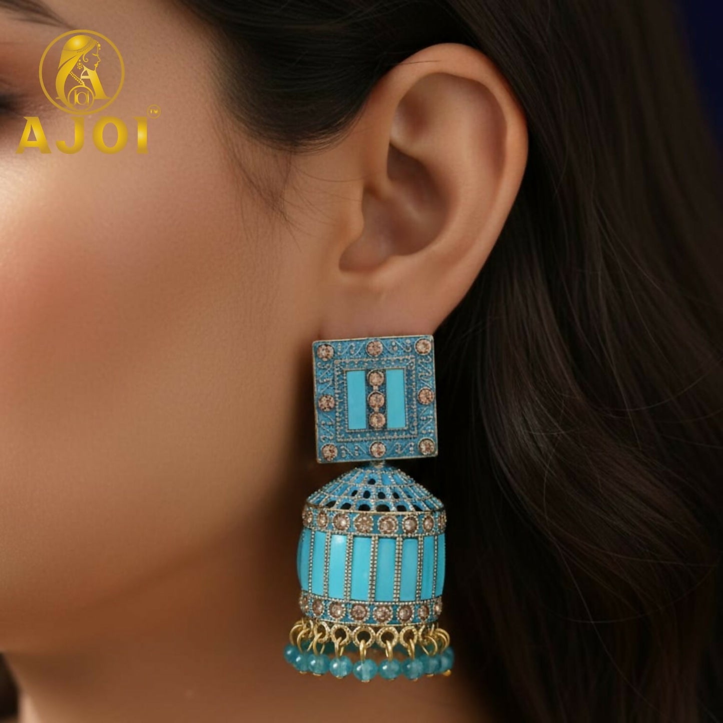 Royal Turquoise Blue Designer Earrings with Elegant Drop and Stone Accents