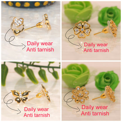 Gold plated floral stud earrings featuring sparkling CZ accents