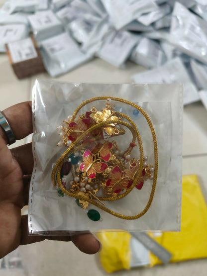 Artistic Meenakari Butterfly Choker Necklace Set with Pearl Drops