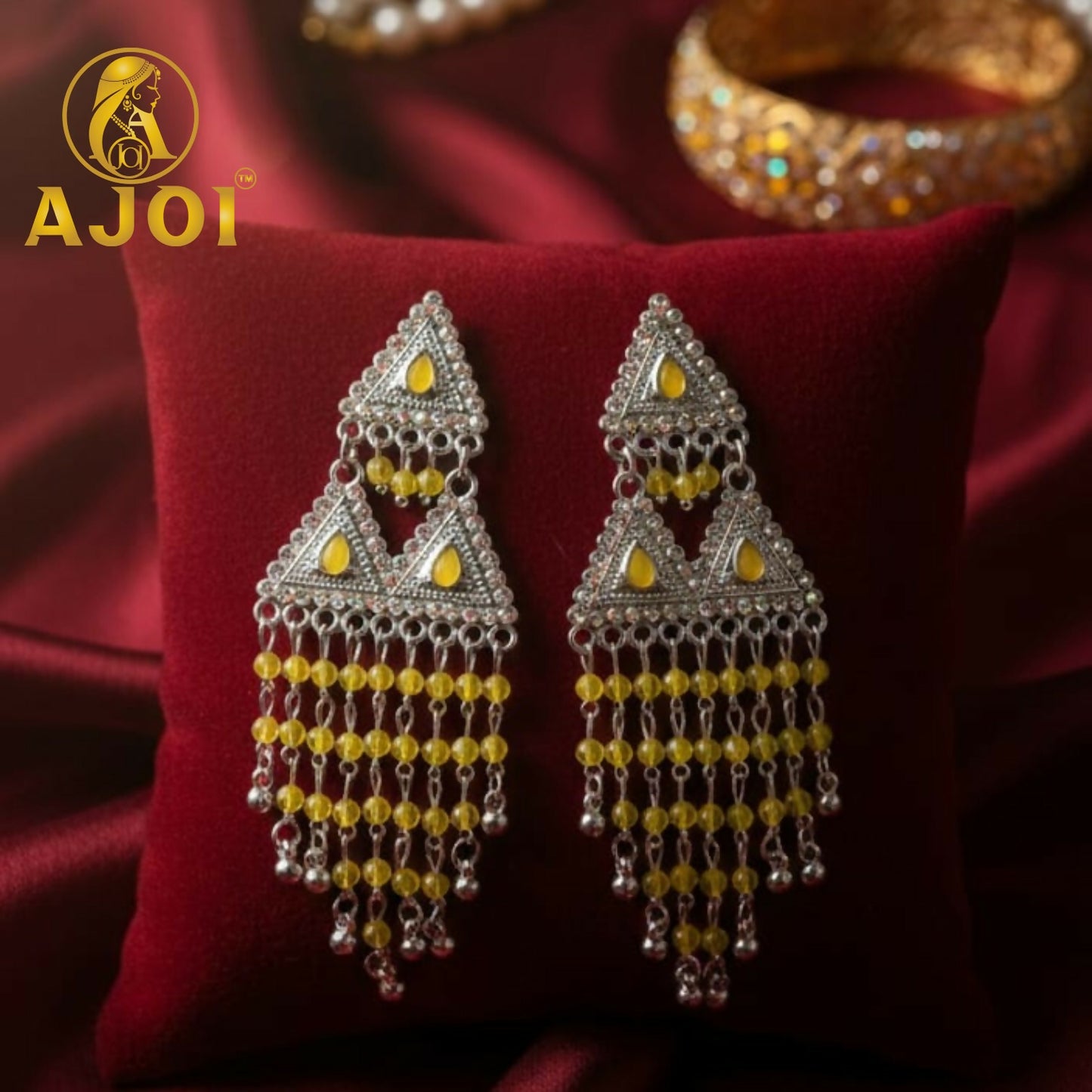 Sunshine Yellow Drop Silver Statement Earrings with Elegant Designer Finish