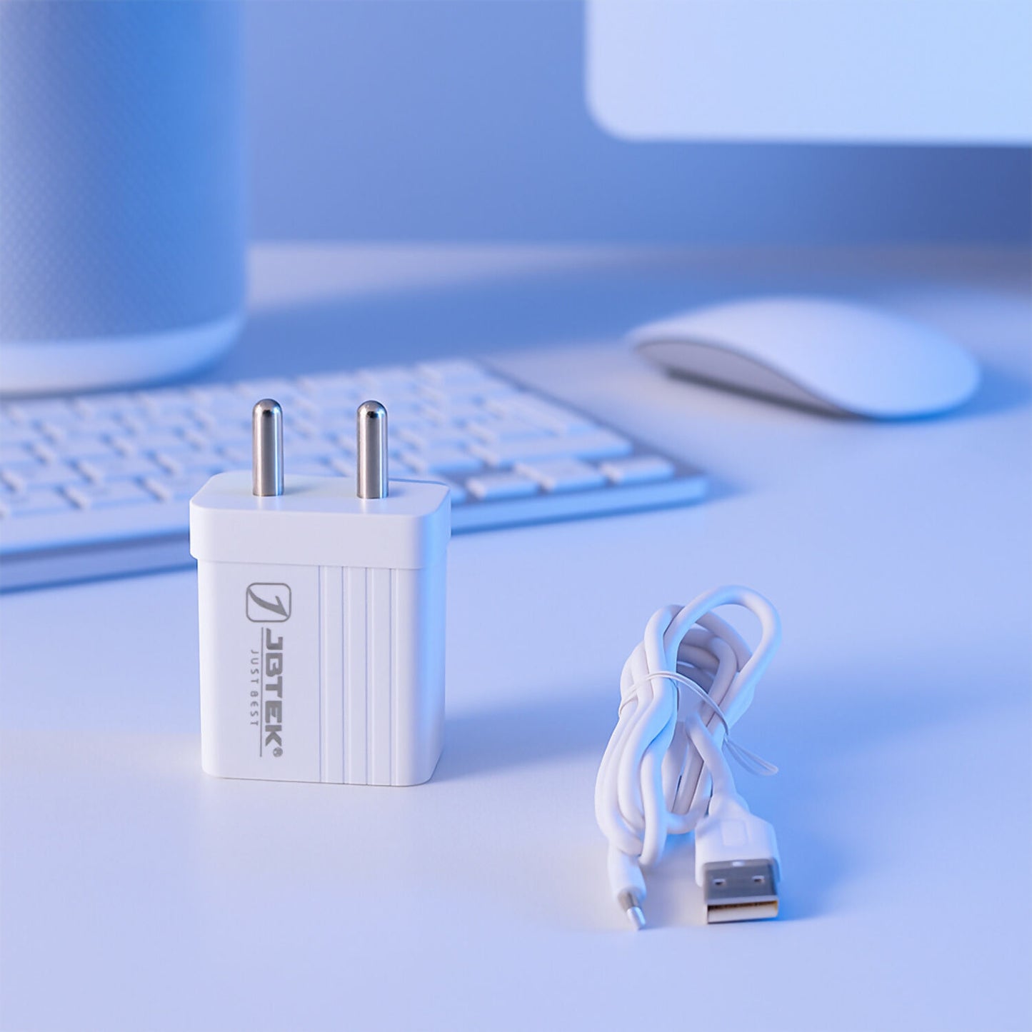 JBTEK Fast Charging Wall Adapter with USB Cable – Dual Port High-Speed Mobile Charger for Home, Office & Travel