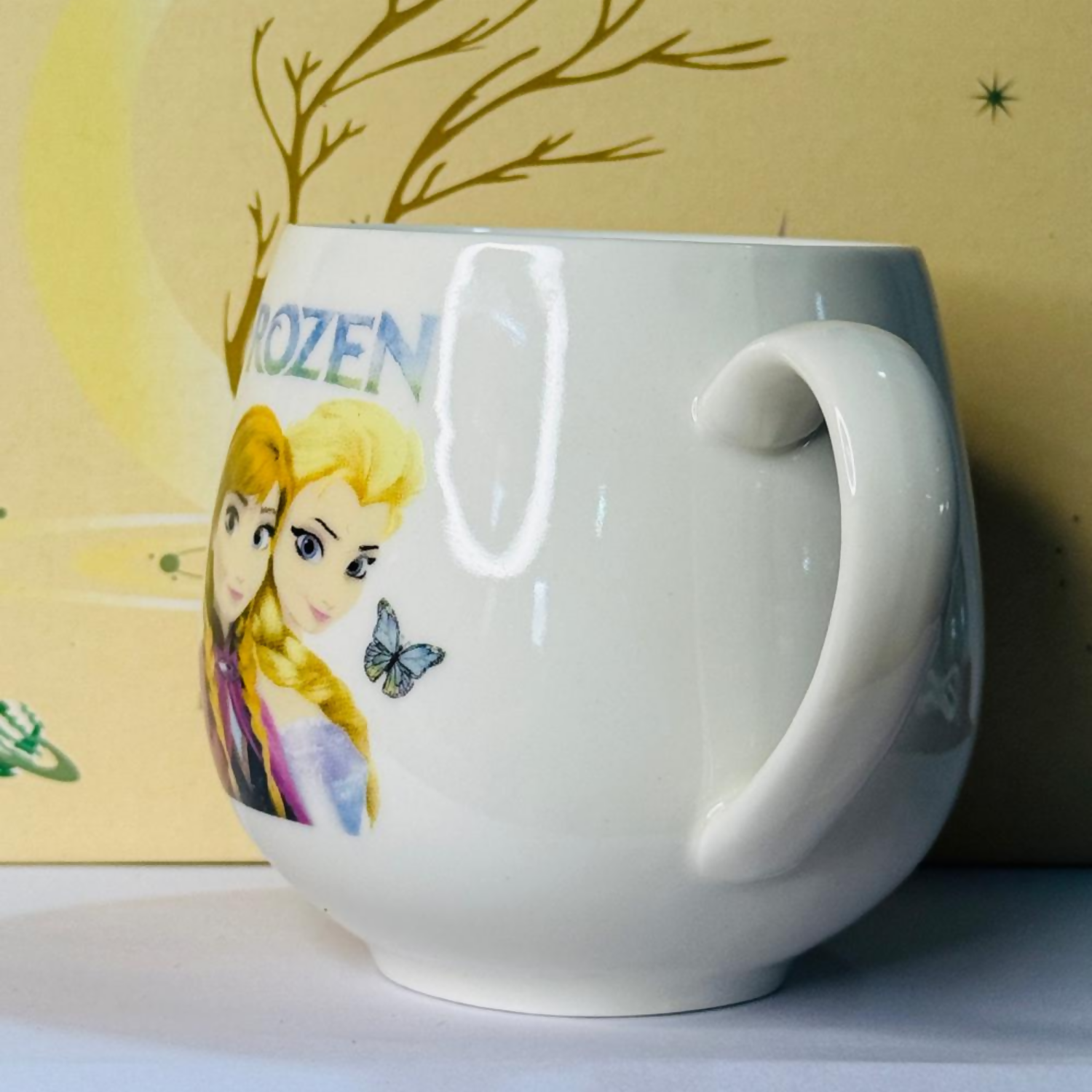 White Ceramic Cartoon Sisters Mug – Cute Character Print Coffee & Tea Cup – 350 ml Round Shape Glossy Finish – Gift for Kids & Friends