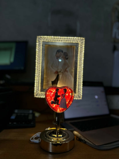 LED Heart Couple Photo Frame Lamp with Decorative Stand