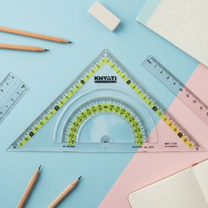 Khyati Strong Transparent Set Square with Protractor Scale for School & Technical Drawing Use