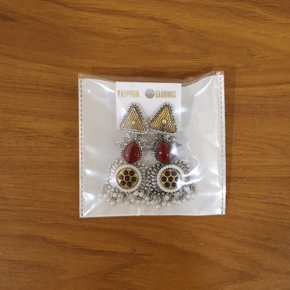 Elegant Oxidized Silver Statement Earrings with Dual Tone Accents & Pearl Drops