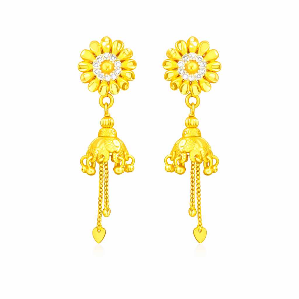 Classic Sunflower Shape Jhumka with Dangling Chains