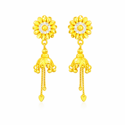 Classic Sunflower Shape Jhumka with Dangling Chains