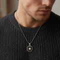 Silver Plated Black Square Pendant Necklace – Modern Elegant Design