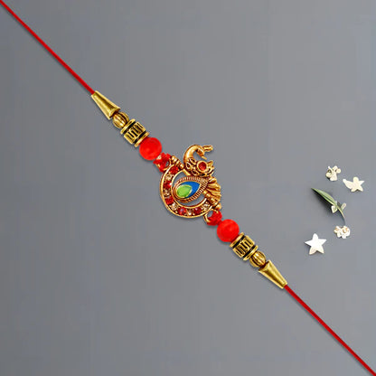 Elegant stone studded rakhi featuring a sophisticated design and comfortable thread.
