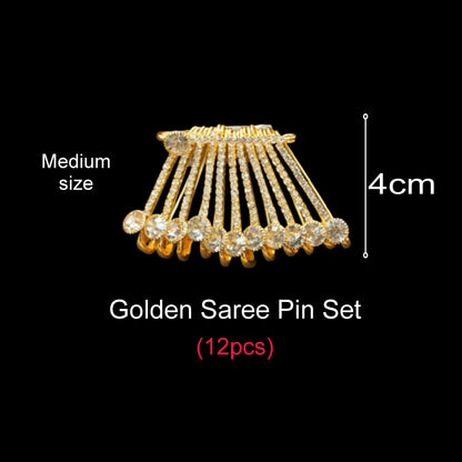 Luxury Crystal Saree Pin Brooch - Gold Tone Rhinestone Shawl Clip