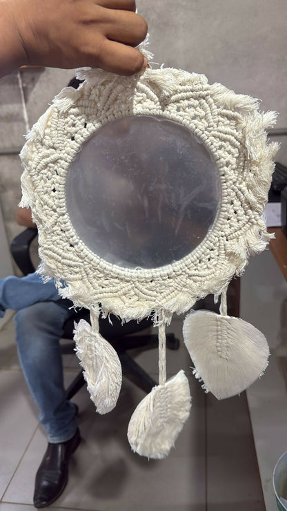Macrame Wall Mirror Hanging Boho Decorative Mirror with Tassels