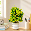 Artificial Yellow Green Plant with White Spiral Ring Pot for Home Office Table Decor