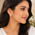 Elegant Pearl & Crystal Halo Stud Earrings – Gold Plated Circular Pearl Earrings for Women