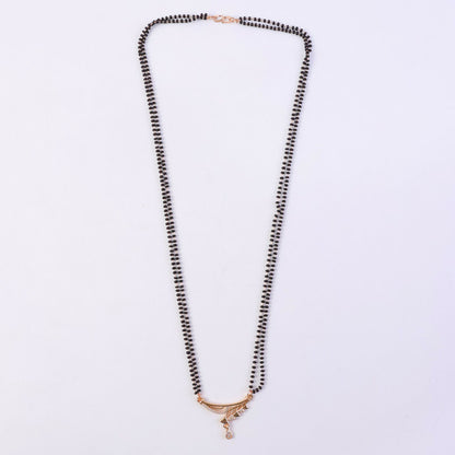 Rose Gold Finish Cascading Leaf Spray CZ Pendant Double Strand Mangalsutra