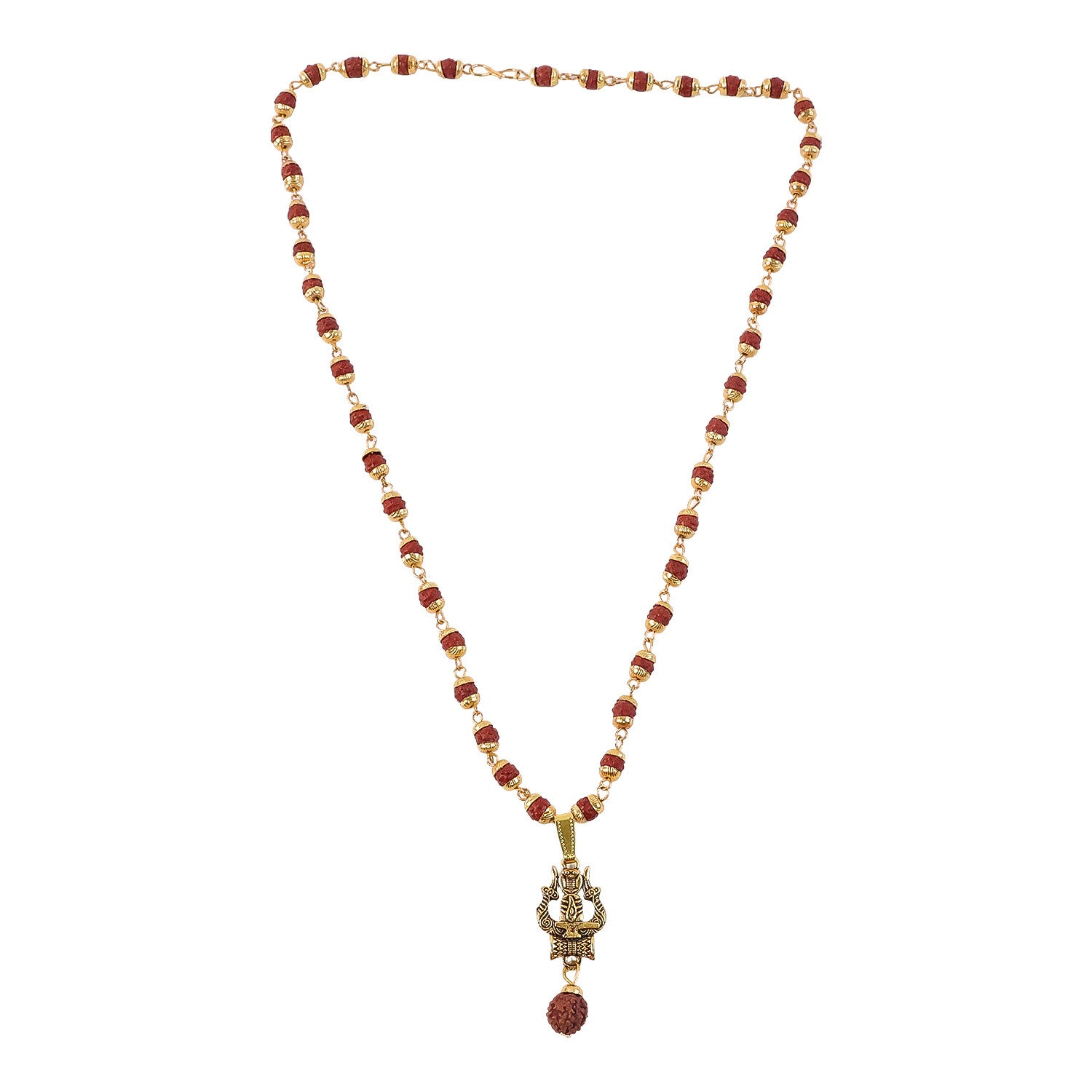 Trishul Shivling Gold Pendant & Rudraksha Mala