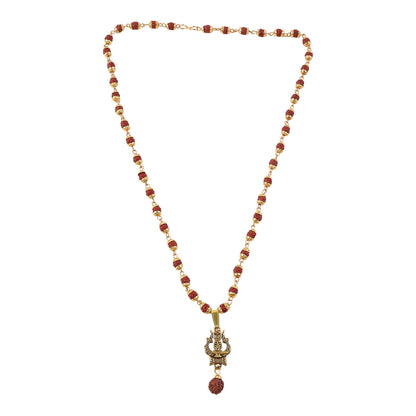 Trishul Shivling Gold Pendant & Rudraksha Mala
