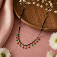 Traditional Red & Green Drop Charm Mangalsutra Necklace for Women Daily Wear
