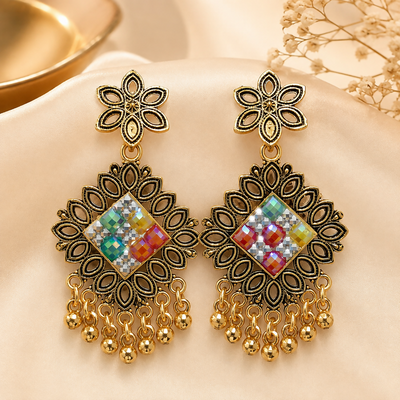 Women’s Multicolor Antique Gold Statement Chandelier Earrings