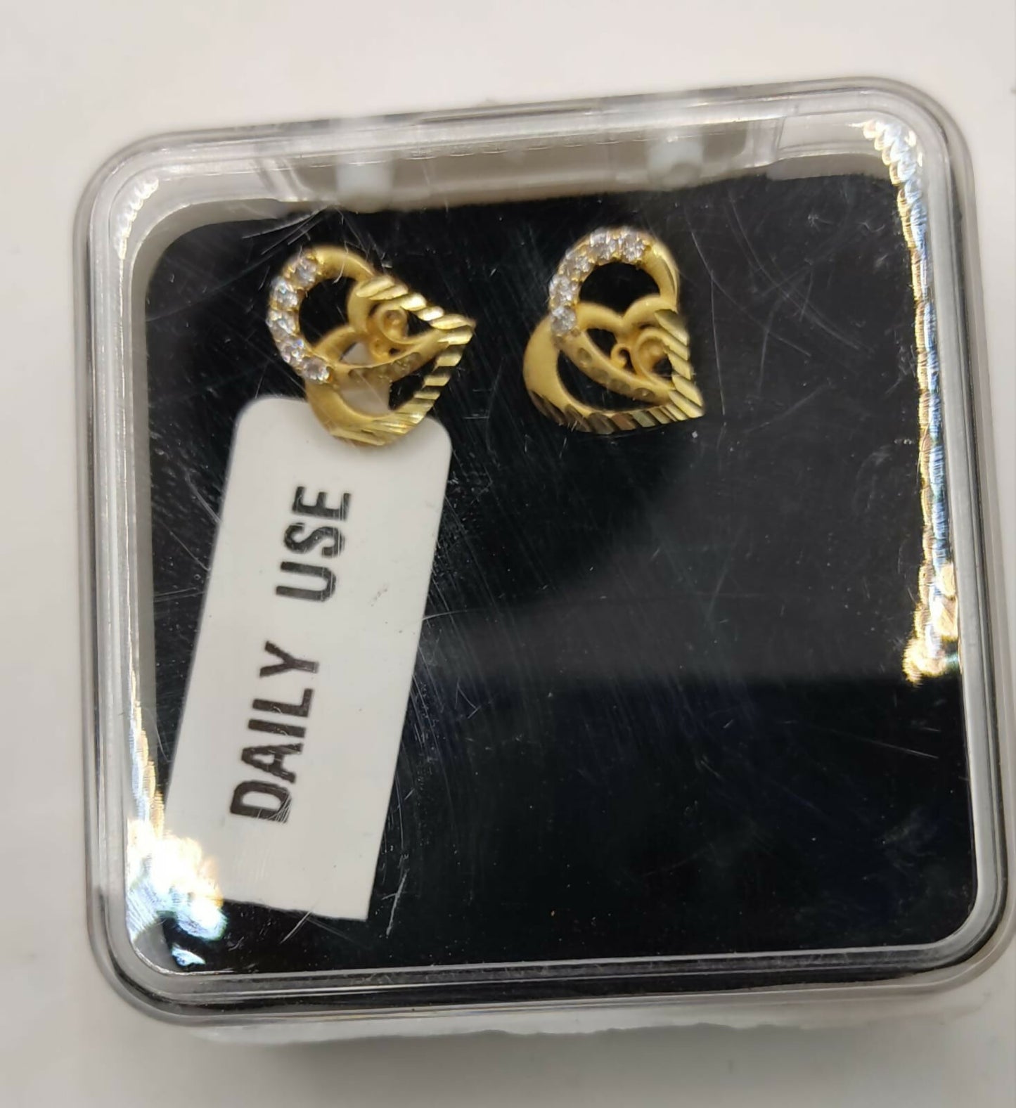 Gold Plated Dual Heart Stud Earrings with AD for women and girls