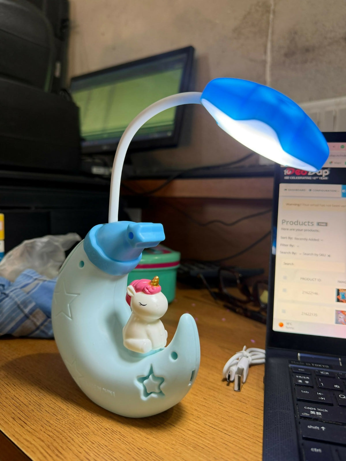 Cute Unicorn Moon Desk Lamp with Built-in Sharpener for Kids