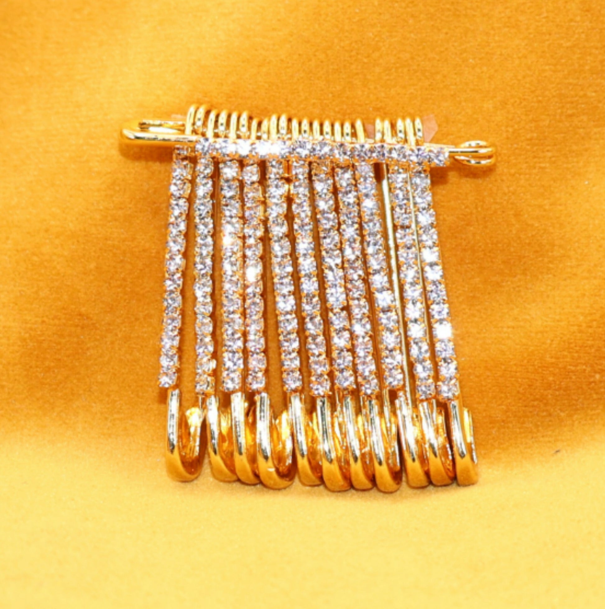 Glam Crystal Gold Saree Pin Brooch & Dangle Charms Set