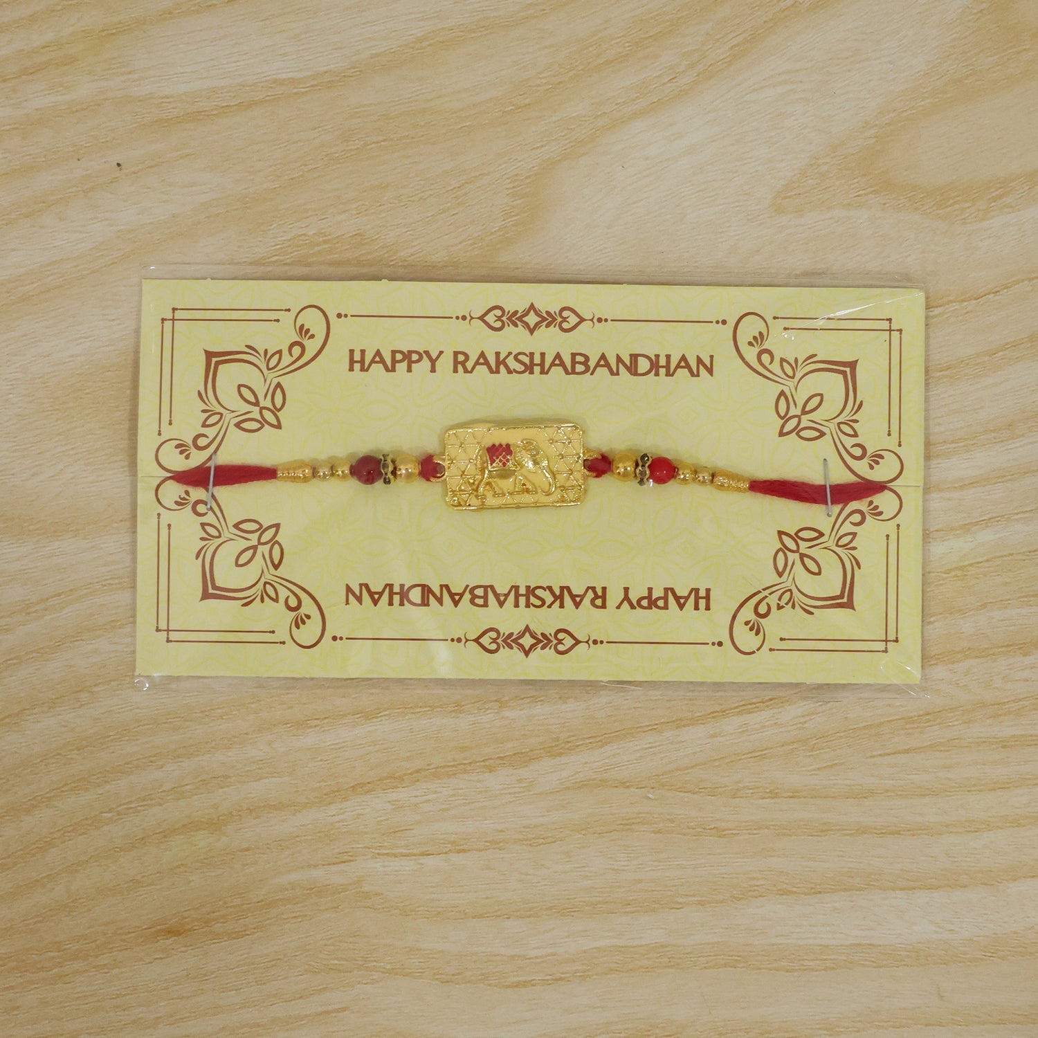 Golden Rectangle Elephant Motif Designer Rakhi for Brothers (5pcs)