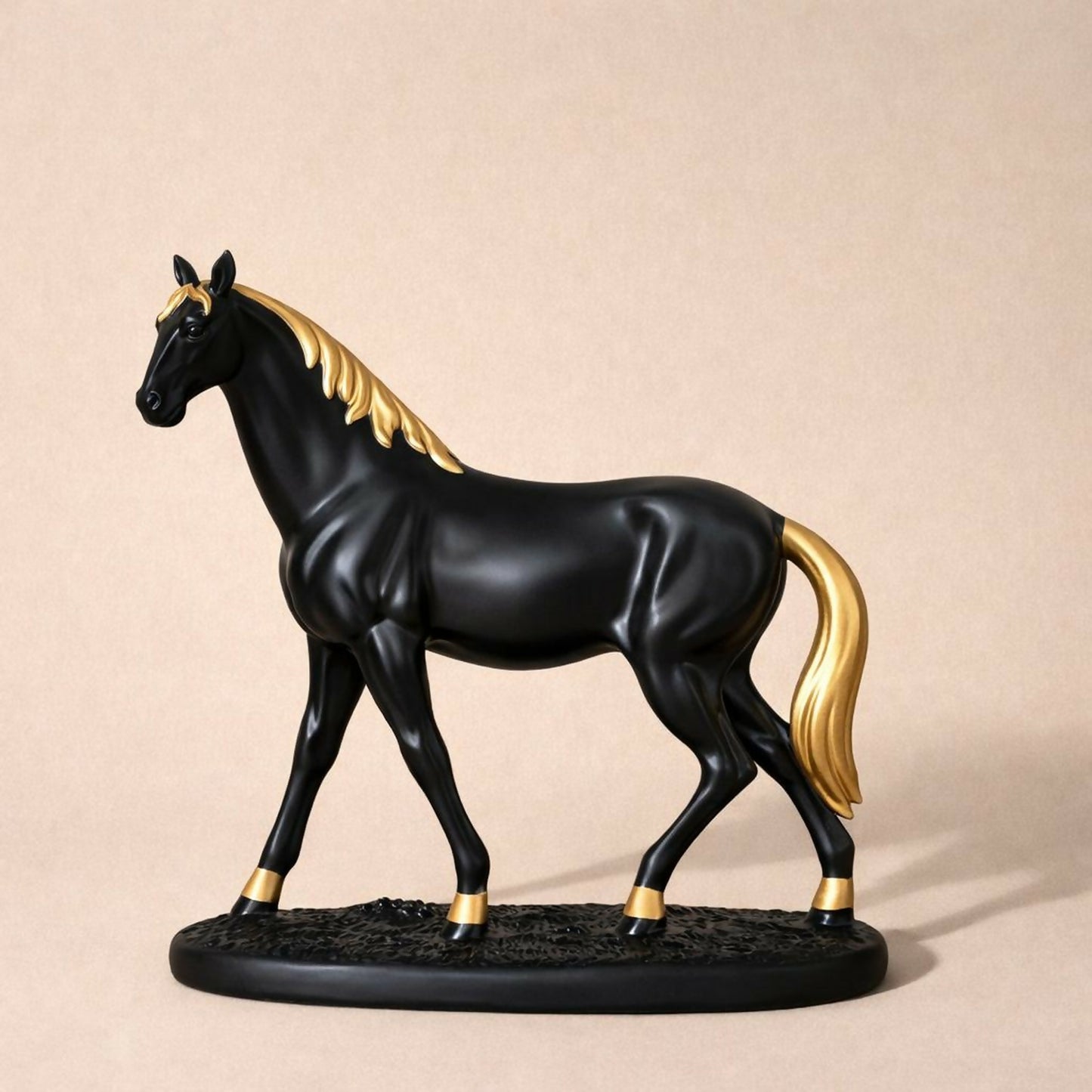 Black Horse Showpiece for Home Decor with Gold Finish
